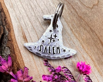 Small Witch Hat Shaped Pet Tag: Witches Hat Design, Halloween, Personalized ID Dogs Cats
