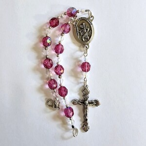 Angelitos De Mexico Handmade Czech Crystal Car Rosary – One Decade Saint Benedict Mirror Hanging - View #10