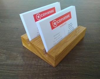 Wood Multiple Business Card Holder from Oak. Double Wooden Business Card Holder. Office Card Display