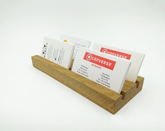 Soporte de tarjeta de visita 2x2 múltiple de madera de Roble. 2x Doble soporte de tarjeta de visita de madera. Pantalla de tarjeta de oficina