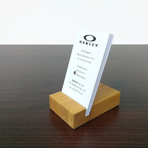 Bamboo Standing Business Card Holder. Wood Business Card Stand. Office Card Display Dark Bamboo