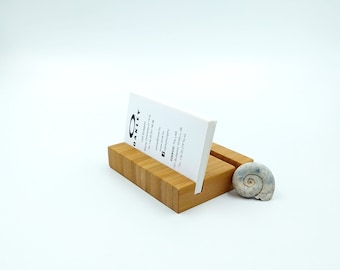 Tarjetero doble de madera. Tarjetero múltiple de bambú. Expositor de madera para tarjetas de visita. Expositor de tarjetas de oficina.