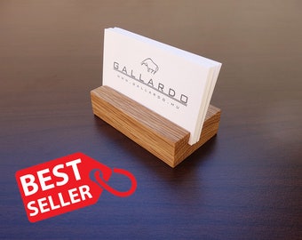 Wood Business Card Holder. Oak Wooden Card Stand. Office Card Display