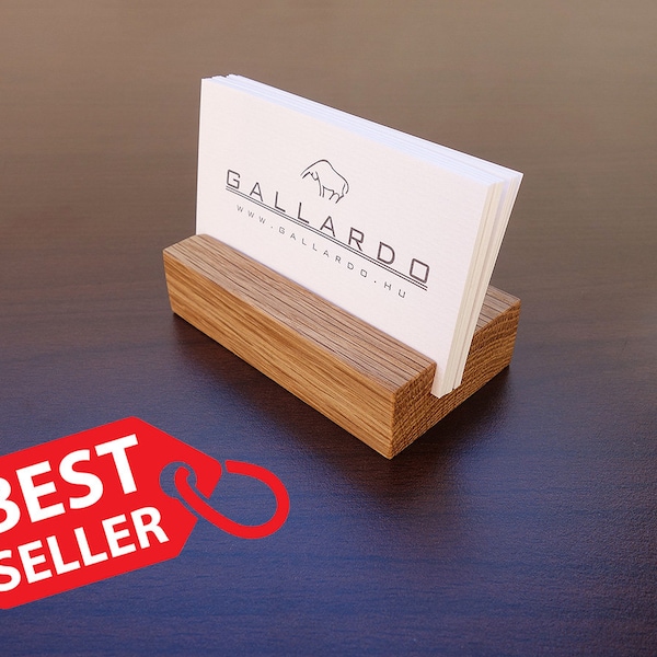 Wood Business Card Holder. Oak Wooden Card Stand. Office Card Display