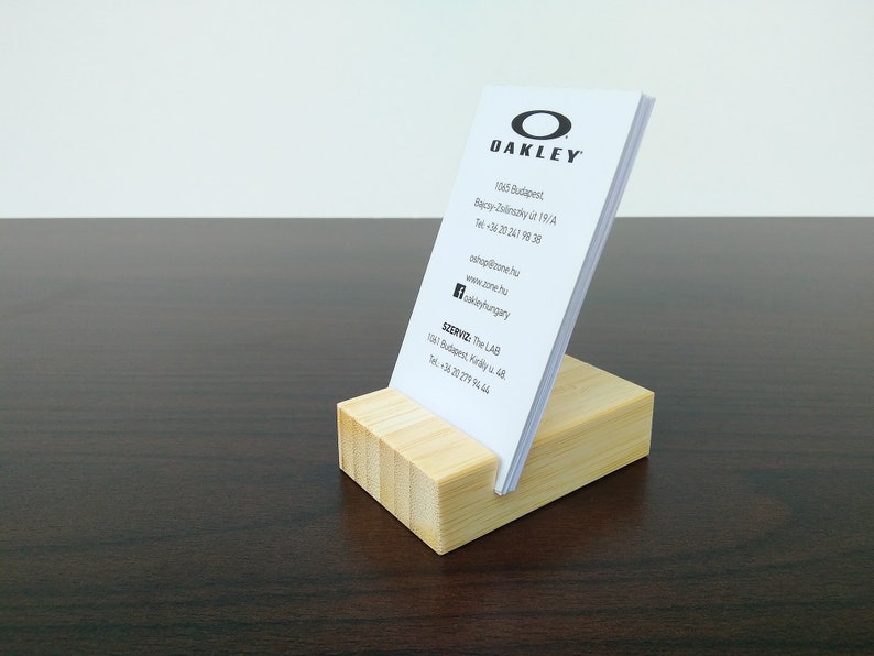 Bamboo Standing Business Card Holder. Wood Business Card Stand. Office Card Display Natural Bamboo