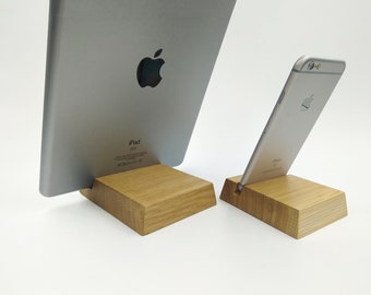 Wood iPhone & iPad Stand Set from Oak. Tablet and Smartphone Desktop Display