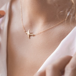 14k Gold Filled or Sterling Silver Dainty Necklace with Sparrow Charm, Bird Necklace, Dove Necklace