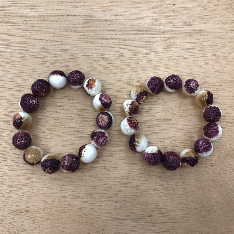 Purple Spiny Oyster Shell Round Beads Bracelet 12mm Etsy