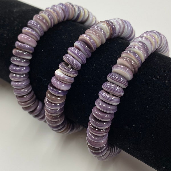 Natural Wampum Shell Graduated Roundel Beads Bracelet 10mm /12mm