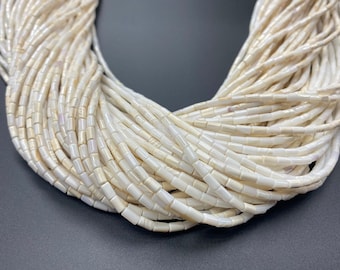 Natural White Wampum Quahog Shell Tube Strand 16"inches 3x5mm