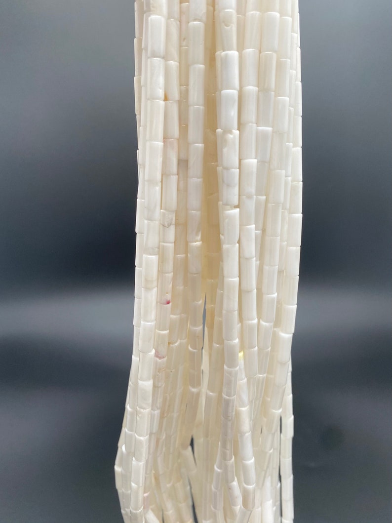 Natural White Wampum Quahog Shell Tube Strand 16