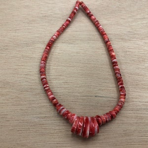 Spiny Oyster Shell Graduated Rondelle Necklace 6-10mm 16&#39;&#39;