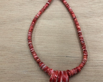 Spiny Oyster Shell Graduated Rondelle Necklace 6-10mm 16''