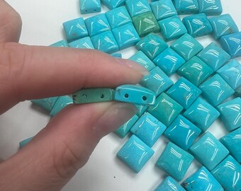 Natural Turquoise Square Domed Loose Piece 12mm (2 Holes)