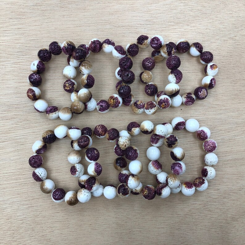 Purple Spiny Oyster Shell Round Beads Bracelet 12mm Etsy