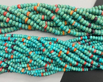 Natural Turquoise and Spiny Oyster Rondelle Beads 6mm/8mm 16 inches