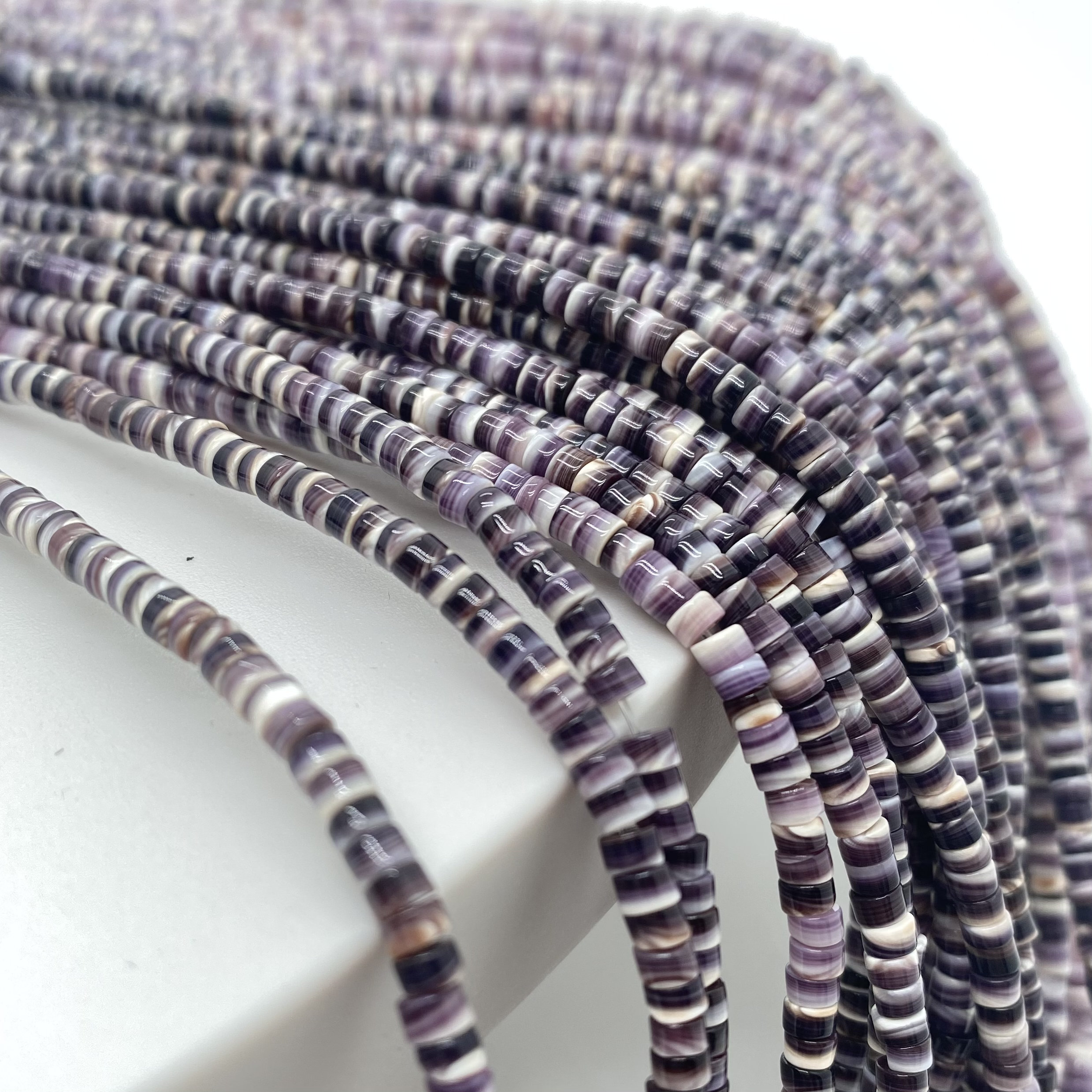 Natural Wampum Quahog Shell Heishi 3m 4m strand 16"inches