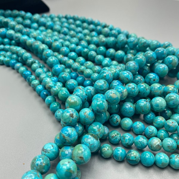 Perles turquoises naturelles sur rang 16 pouces 6 mm 8 mm 10 mm