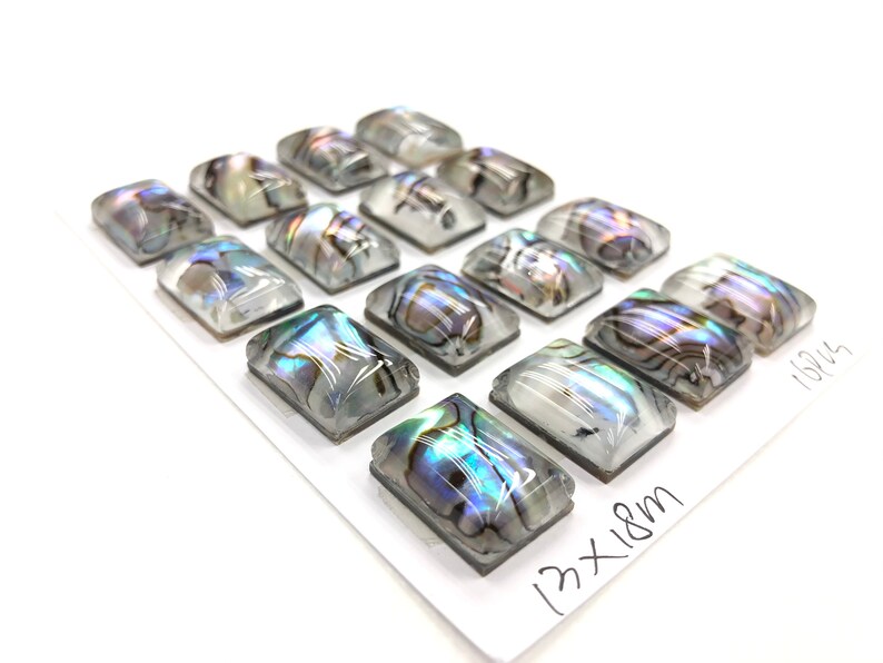 16pcs a pack Abalone Shell Rectangle Cabochons with Clear Crytal on Top 13x18mm
