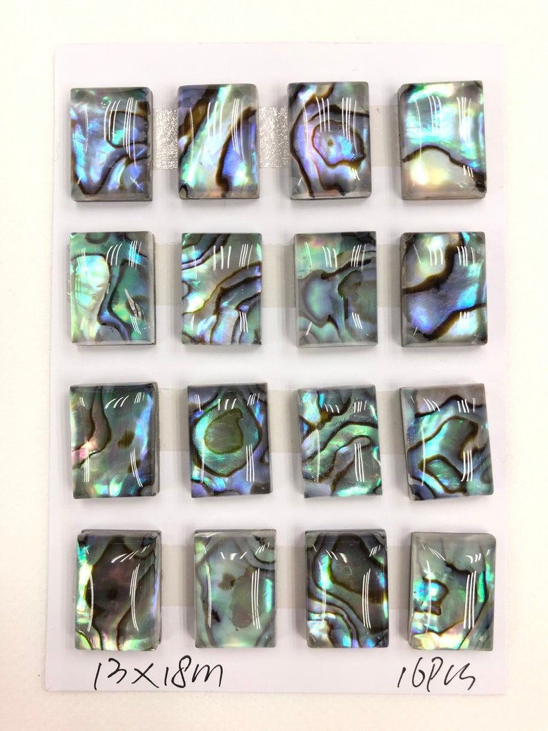 16pcs a pack Abalone Shell Rectangle Cabochons with Clear Crytal on Top 13x18mm