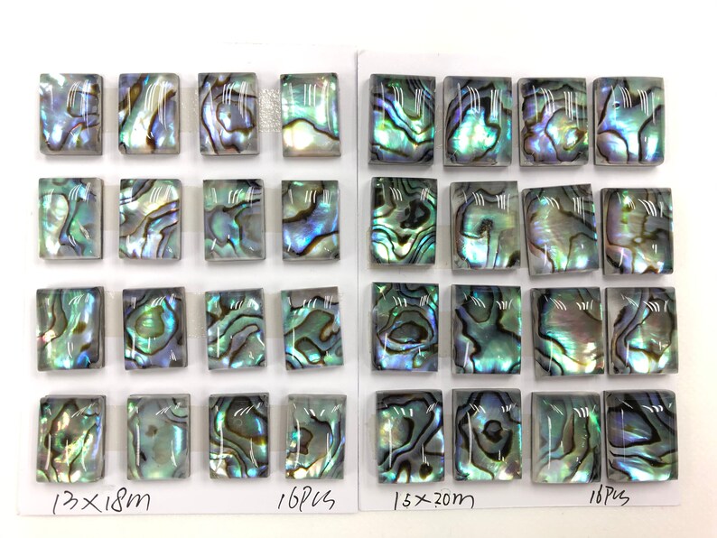 16pcs a pack Abalone Shell Rectangle Cabochons with Clear Crytal on Top 13x18mm
