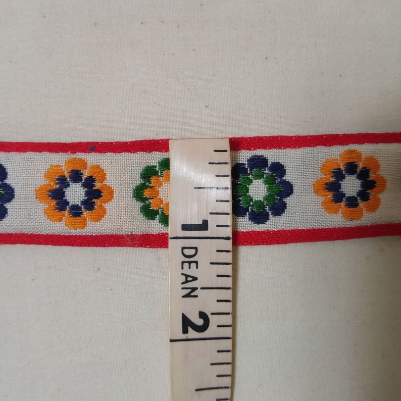 20 Feet 60s 70s Flower Jacquard Woven Trim Red White Yellow Green Blue Embroidered Floral Sewing Craft Hippie Home Decor Edging Woven RIbbon