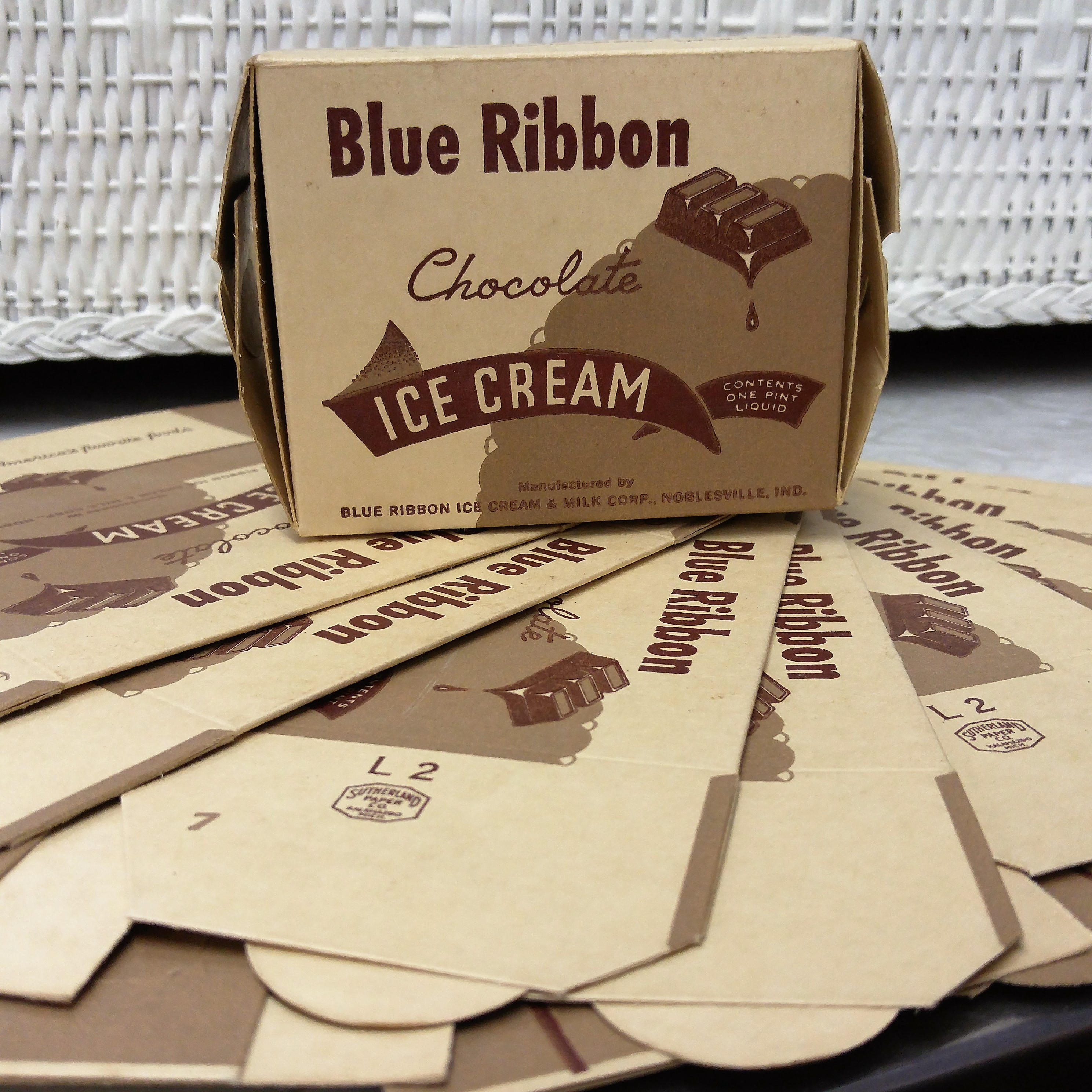 Vintage Ice Cream Carton One Pint Chocolate Blue Ribbon Dairy Etsy