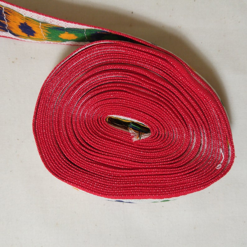 20 Feet 60s 70s Flower Jacquard Woven Trim Red White Yellow Green Blue Embroidered Floral Sewing Craft Hippie Home Decor Edging Woven RIbbon