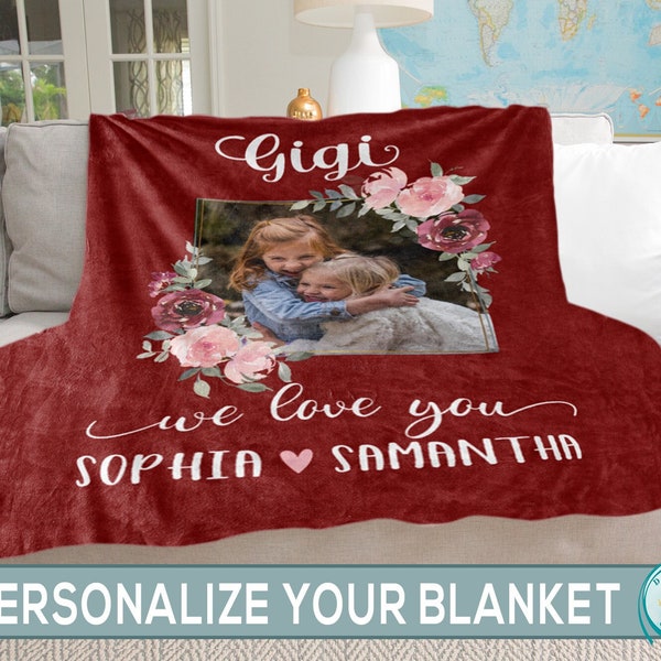 Gigi Photo Blanket Personalized, Grandma Birthday, Christmas Gift from Grandkids, Mother's Day Present for Grammy, Mom Custom Throw Blanket