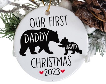 New Dad First Christmas Daddy and Baby Bear Ornament New Dad Gift Personalized Family Ornament, Dad Est 2023 from Wife Daughter Son