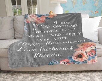 Personalized Retirement Blanket Gift for Women Happy Retirement 2023 Blanket, Boss, Coworker or Friend Farewell Present Funny Mom Retirement