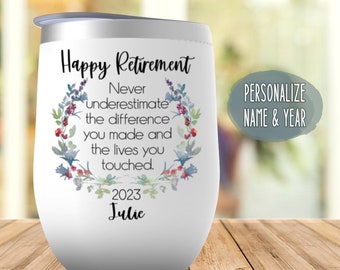 Happy Retirement 2024 Wine Tumbler, Personalized Retirement Gift for Women, Going Away Gift for Coworker, Boss Leaving Gift, Farewell Cup