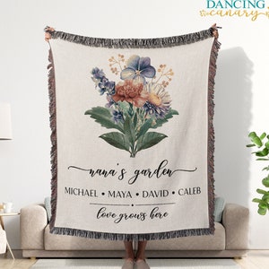 Nana Flower Blanket from Grandkids Grandma Blanket Personalized with Names Mom Mother in law Gift  Birth Month Throw Blanket Christmas