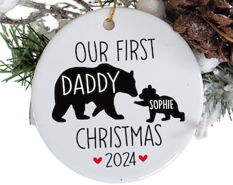 New Dad First Christmas Daddy and Baby Bear Ornament New Dad Gift Personalized Family Ornament, Dad Est 2024 from Wife Daughter Son