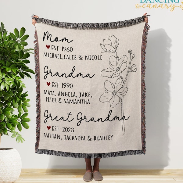 Great Grandma Personalized Gift Grandmother Blanket with Kids Names Grandparent Birthday or Christmas Present Grandma Mother's Day Blanket