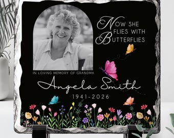 Loss of Mom Gift Personalized Memorial Photo Stone Slate Funeral Picture Decor Celebration of Life Sign Memorial Sympathy Gift DC-26-360
