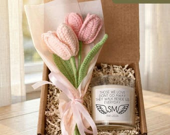 Grief Care Package Sympathy Gift Box for Loss of a Loved One Comfort Candle Crochet Bouquet Set Condolence Thinking of You Gift DC-26-345