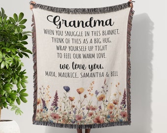 Grandma Blanket Personalized with Names Grandmother Floral Custom Blanket from Grandkids Mom Mother in law Mother's Day Birthday Christmas