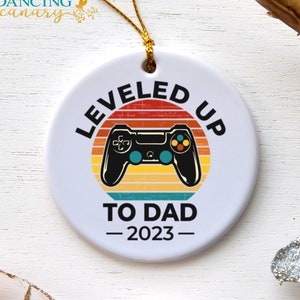 New Dad Christmas Gift, Baby Reveal to Husband, Leveled Up to Dad Retro Video Game Ornament, Funny Pregnancy Announcement for Daddy to Be