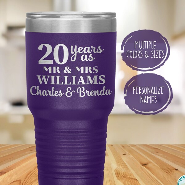 Personalized 20th Wedding Anniversary Gift for Parents, 20 Years as Mr. and Mrs. Tumbler, Wife or Husband Gift Idea, Couple Anniversary Mug