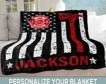 Fire Academy Graduation Flag Blanket, Firefighter Gift for Him Personalized, Fireman Blanket, Son, Brother, Nephew Congratulations Gift