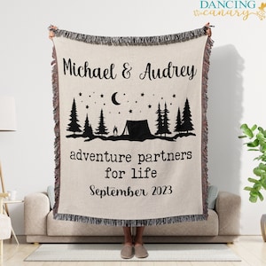 Personalized Couple Wedding Anniversary Gift Woven Blanket Adventure Partners For Life Husband Wife Engagement Party Christmas Gift