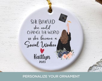 MSW Graduation Gift for Her, Social Worker Graduate Personalized Ornament, Class of 2023 College Grad Daughter, Sister, Niece, Best Friend