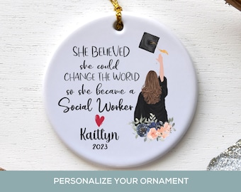 Personalized Social Worker Graduation Ornament, Ceramic MSW Graduate Gift