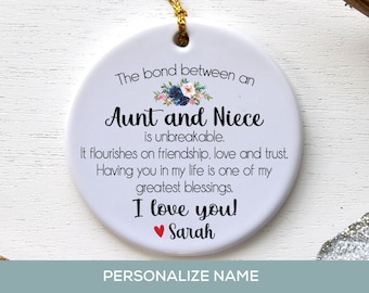 Personalized Aunt Gift from Niece, Auntie or Niece Christmas Ornament, Aunt Thank You Present, Custom Sentimental Ornament