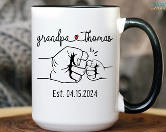 New Grandpa Gift, Personalized Father's Day Gift from Grandkid, Grandfather and Child Fist Bump Mug, Baby Est 2024 Mug Father in Law Present