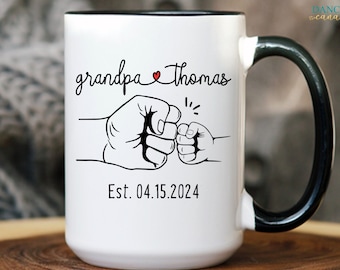 New Grandpa Gift, Personalized Father's Day Gift from Grandkid, Grandfather and Child Fist Bump Mug, Baby Est 2024 Mug Father in Law Present