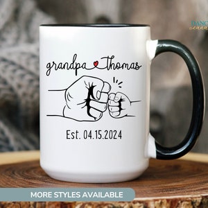 New Grandpa Gift, Personalized Christmas Gift from Grandkid, Grandfather and Child Fist Bump Mug, Baby Est 2023 Mug Father in Law Present