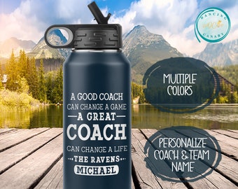 Personalized Coach Engraved Tumbler Water Bottle, “A Great Coach Can Change a Life” Custom Sports End of Season Gift