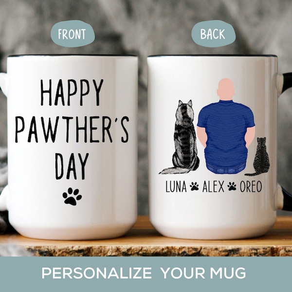 Happy Pawther's Day Mug, Father's Day Gift for Dog Dad from Pet, Custom Cat Parent Mug, Son, Husband, Boyfriend Present, Fur Dad Gift